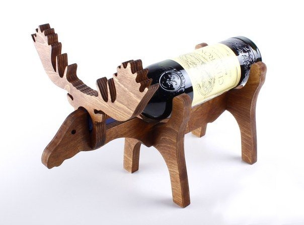 WINE BOTTLE HOLDER, REINDEER, WOOD