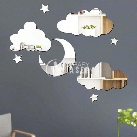 Wall Stickers With Moon Stars And Clouds Mirror Acrylic