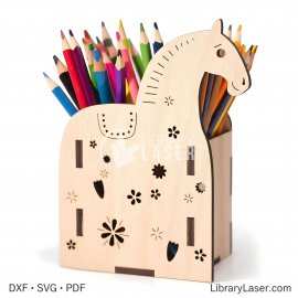 Horse pencil holder laser cut design MDF wood - Free DXF SVG file instant download
