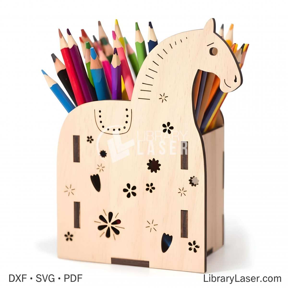 Horse pencil holder laser cut design MDF wood - Free DXF SVG file instant download