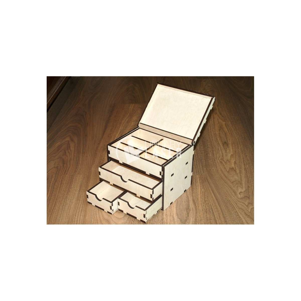 Caja de almacenamiento con cajones láser 6mm triplay 15x20x15 archivo