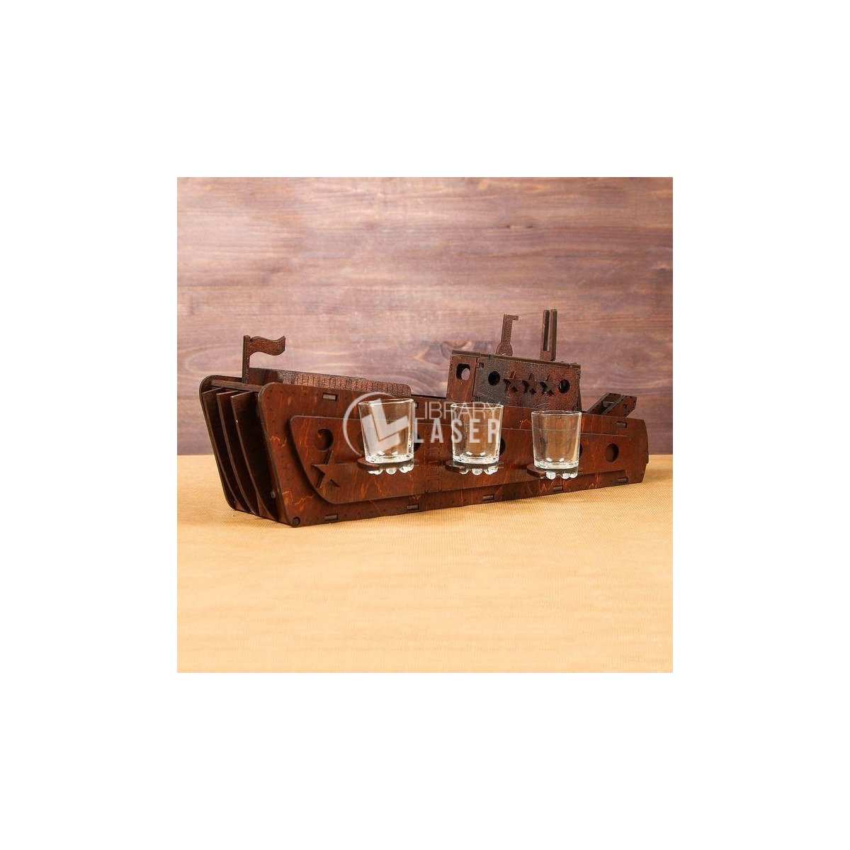 Minibar decorativo barco de madera corte archivo láser
