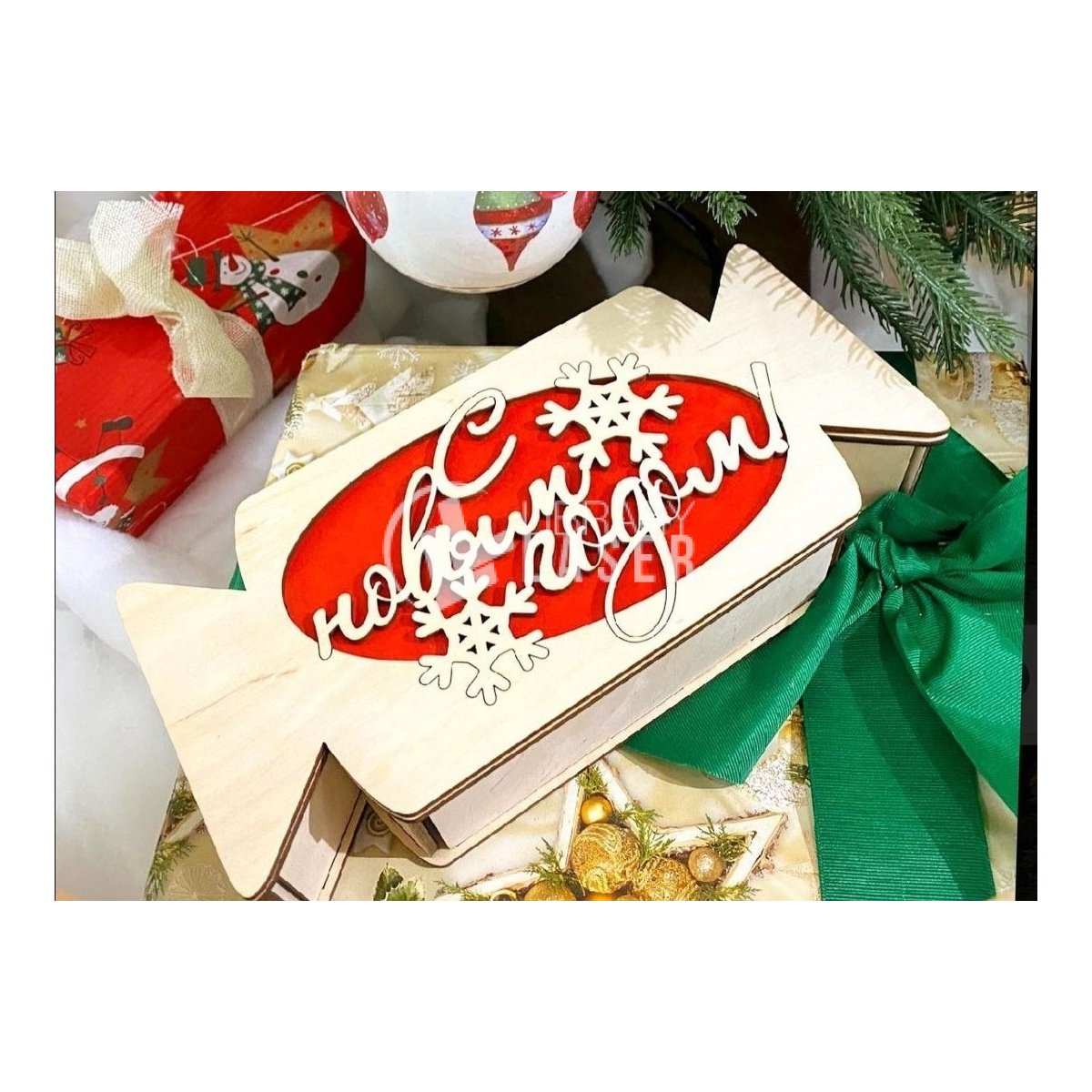 Caja de dulces navideña forma de caramelo archivo láser