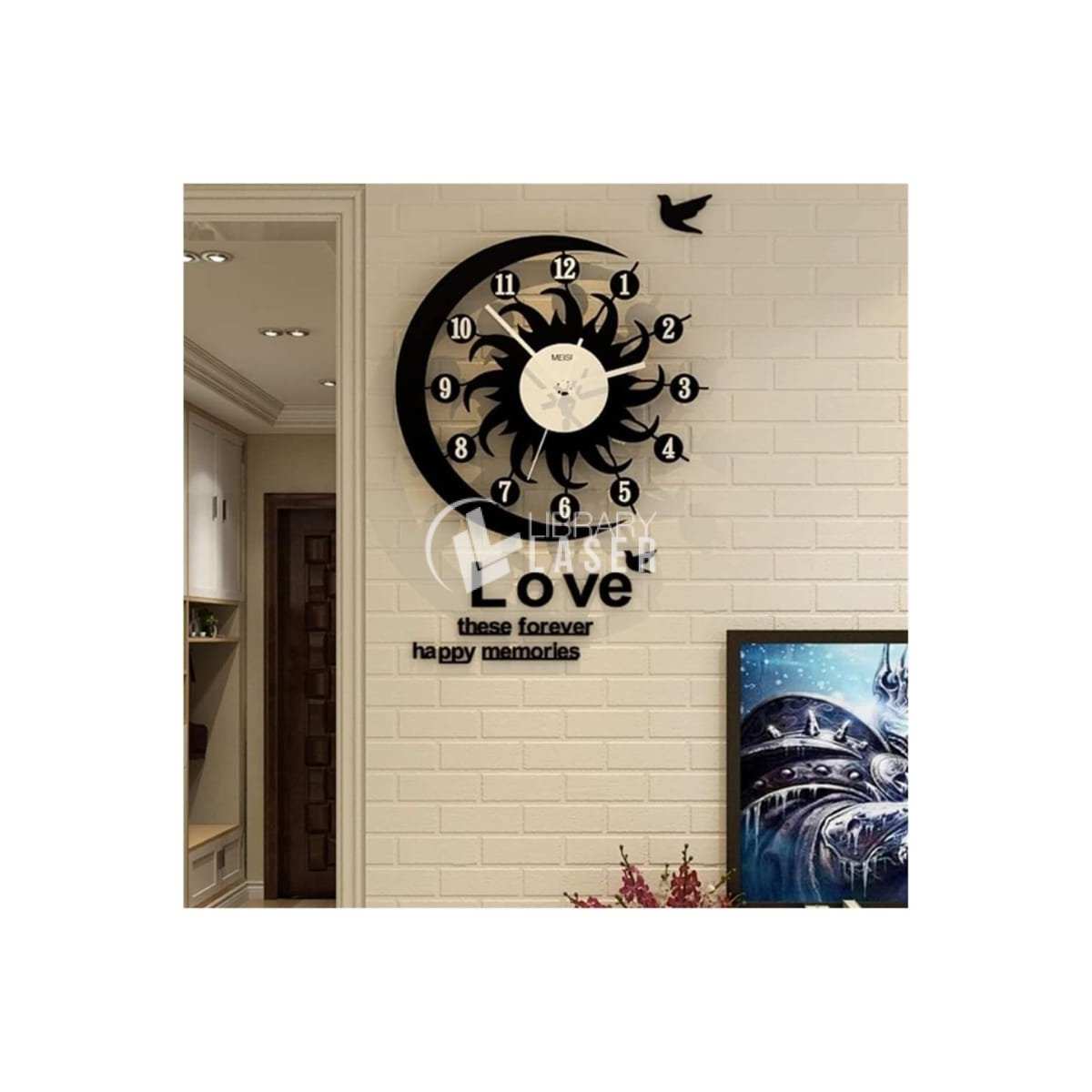 Reloj de pared Sol y Luna decoración hogar corte láser