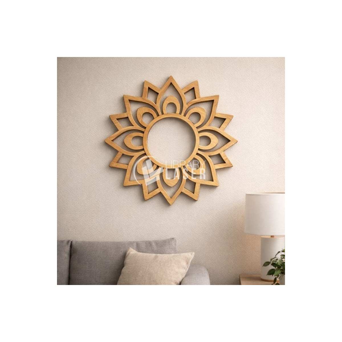 Reloj Mandala de pared circular madera (Rangoli) corte láser