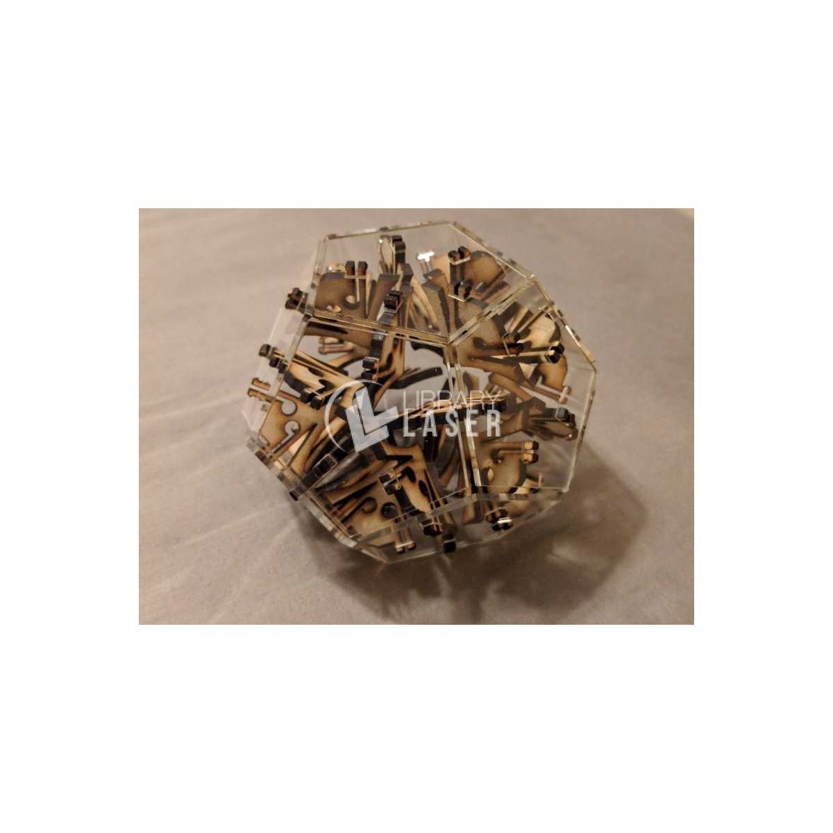 Dodecaedro de ensamblaje (Snap fit) 3mm madera/acrílico
