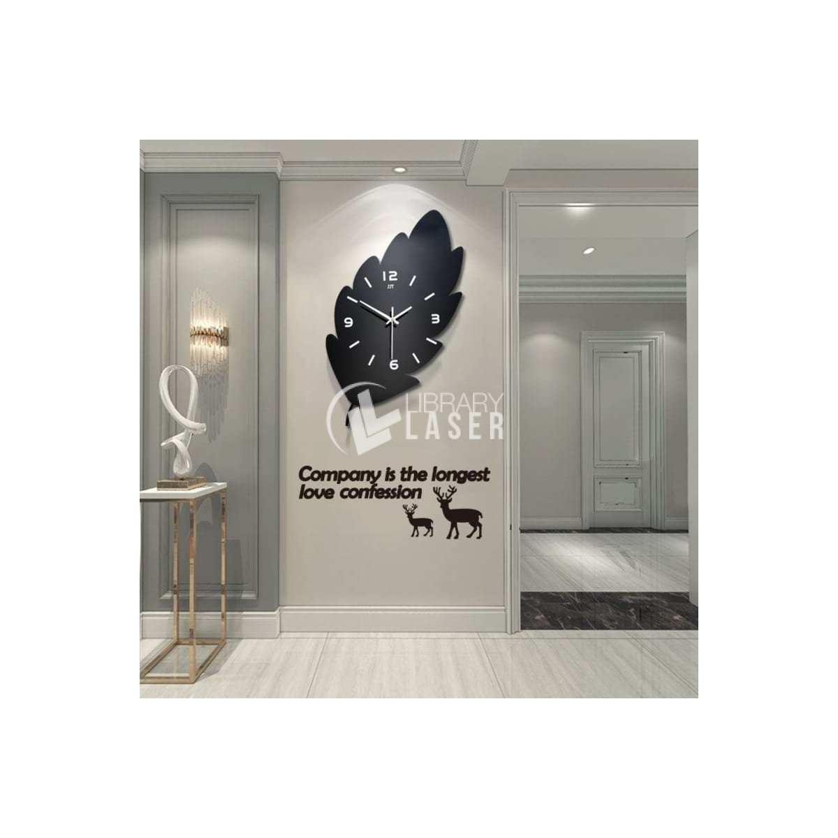 Reloj de pared 3D hojas decoración moderna láser
