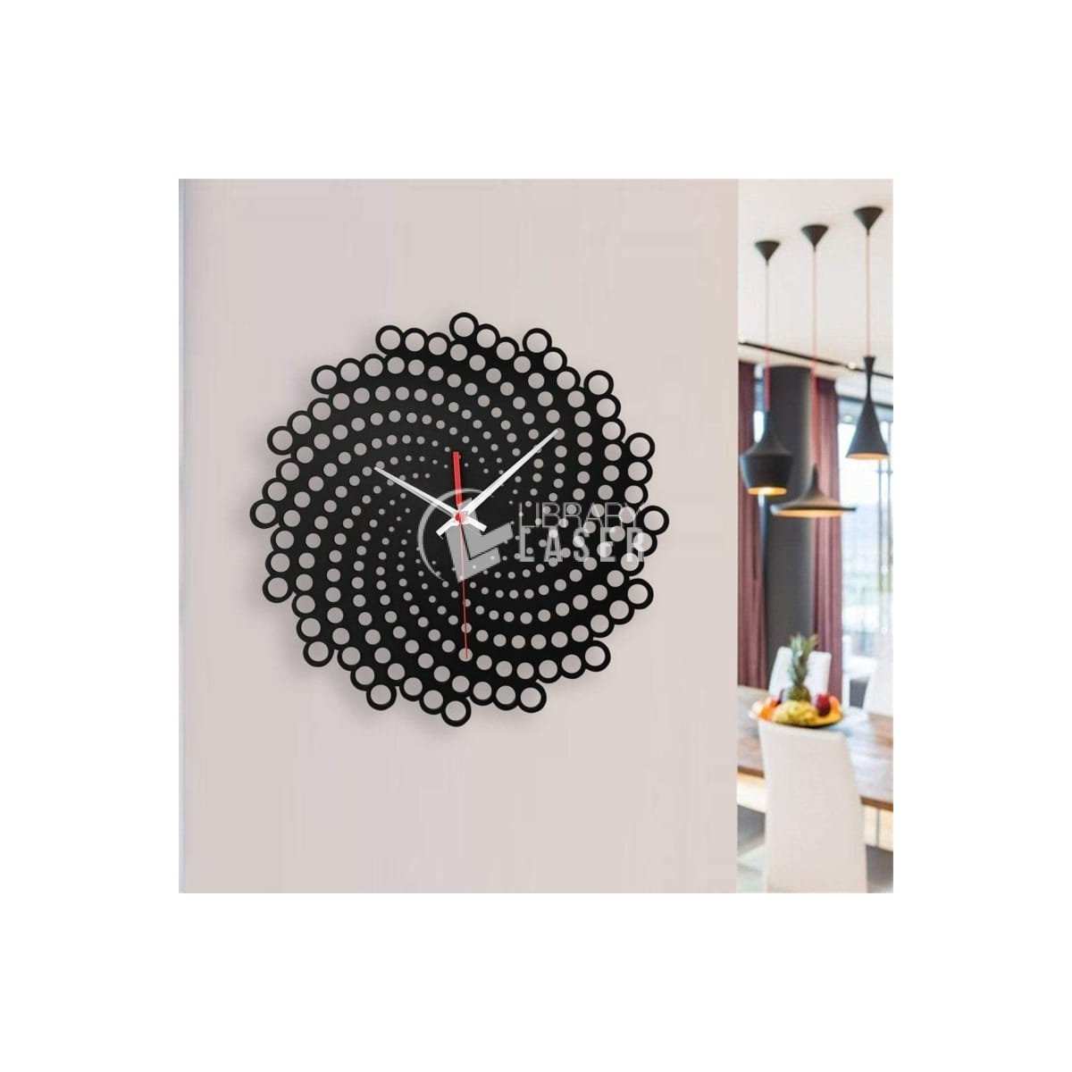 Modern spiral Mandala wall clock laser cut