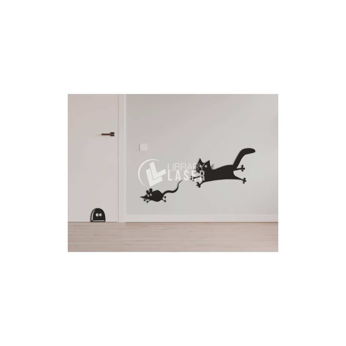 Decoración de pared gato y ratón archivo láser