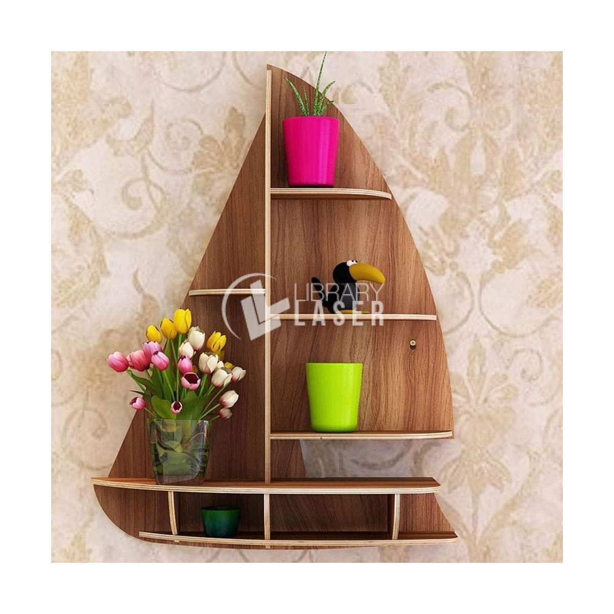 Sailboat floating wall shelf laser cut dxf