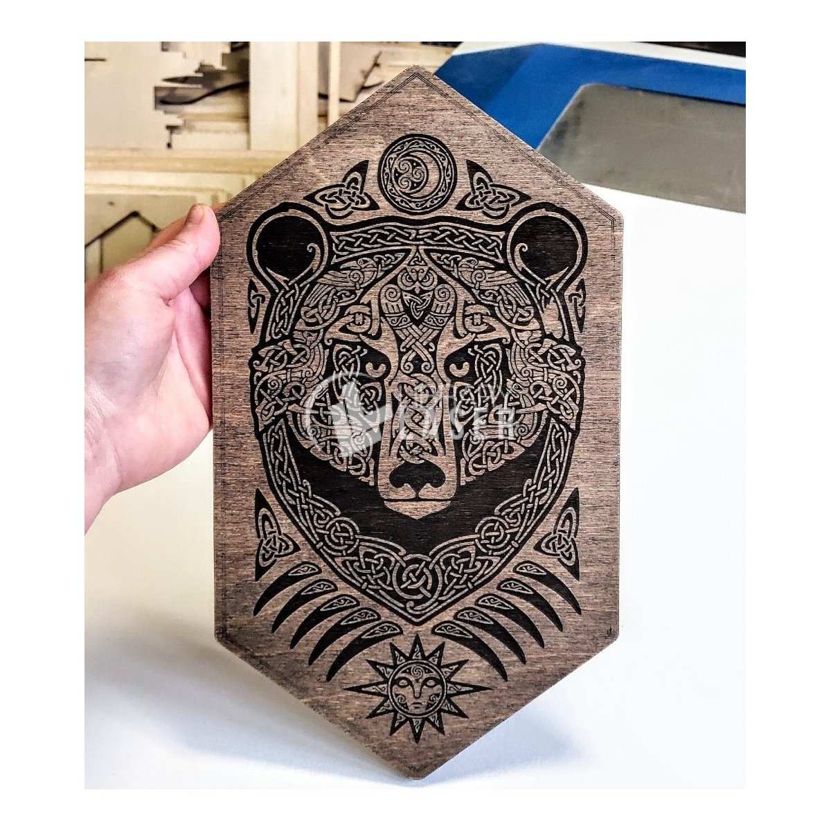 Engraved bear wall mural laser cut design