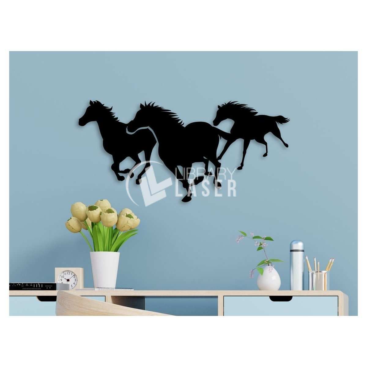 Running horses wall art laser cut vector