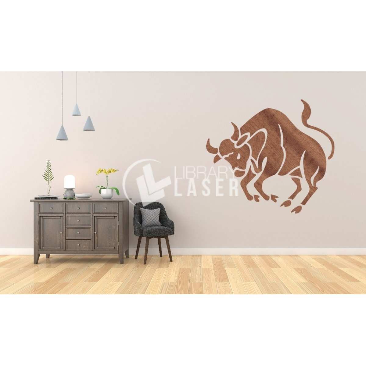 Bull wall mural (Bull Art) laser cut vector