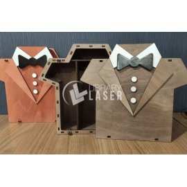 Caja de madera forma de camiseta archivo láser