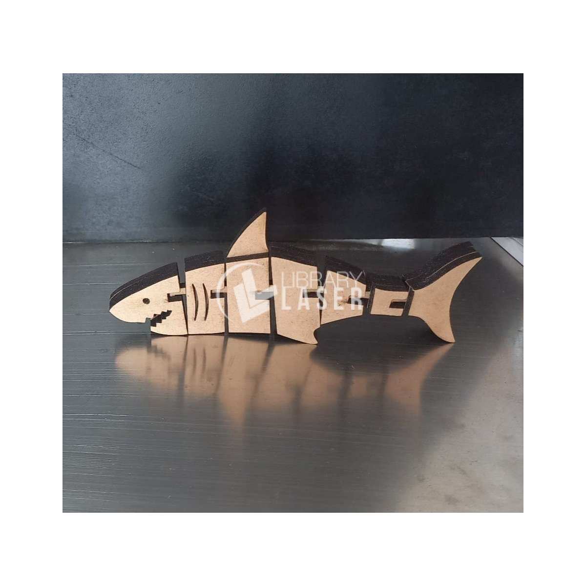 Articulated wooden shark laser cut vector