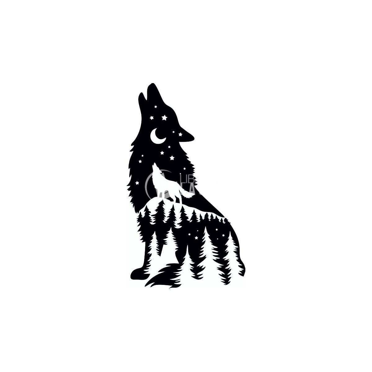 Howling wolf decal engraving laser cut