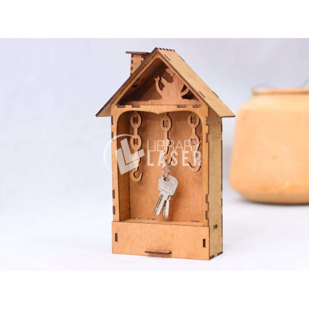 Gabinete para llaves con cajón madera láser
