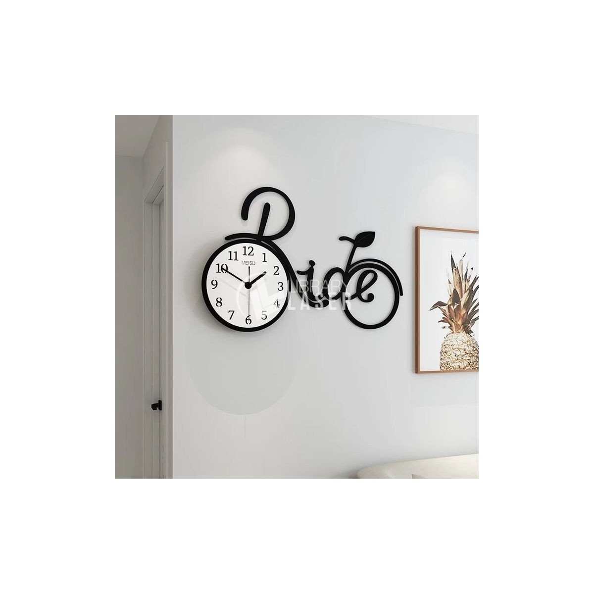 Reloj de pared moderno bicicleta creativa vector corte láser