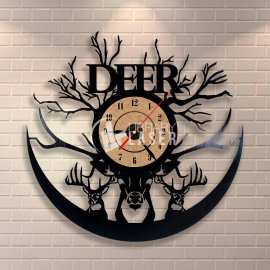 Reloj disco de vinilo ciervo animales plantilla corte láser
