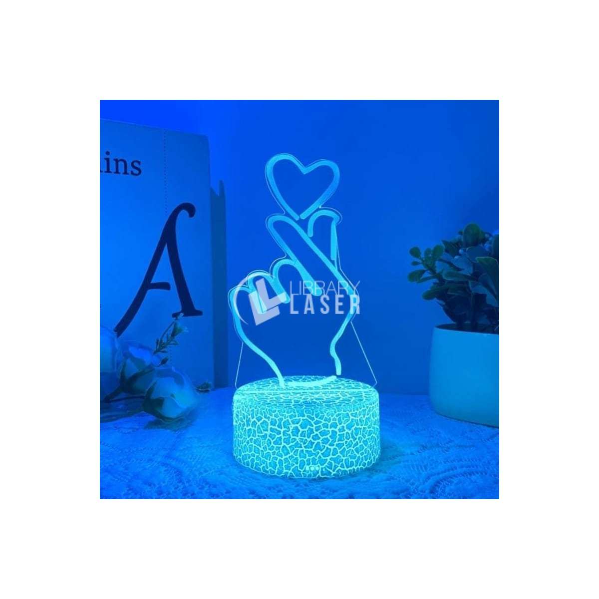 Finger Heart 3D LED Lamp - Acrylic Love Sign Laser Cut Vector