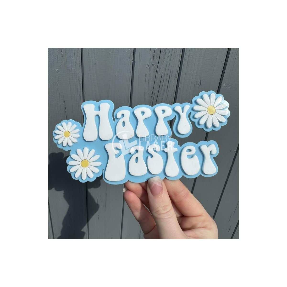 Cake topper Feliz Pascua placa flores vector corte láser