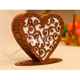 Lámpara forma de corazón 3mm madera acrílico archivo láser