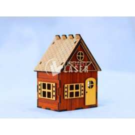 Mini casa 3D madera techo inclinado maqueta vector corte láser