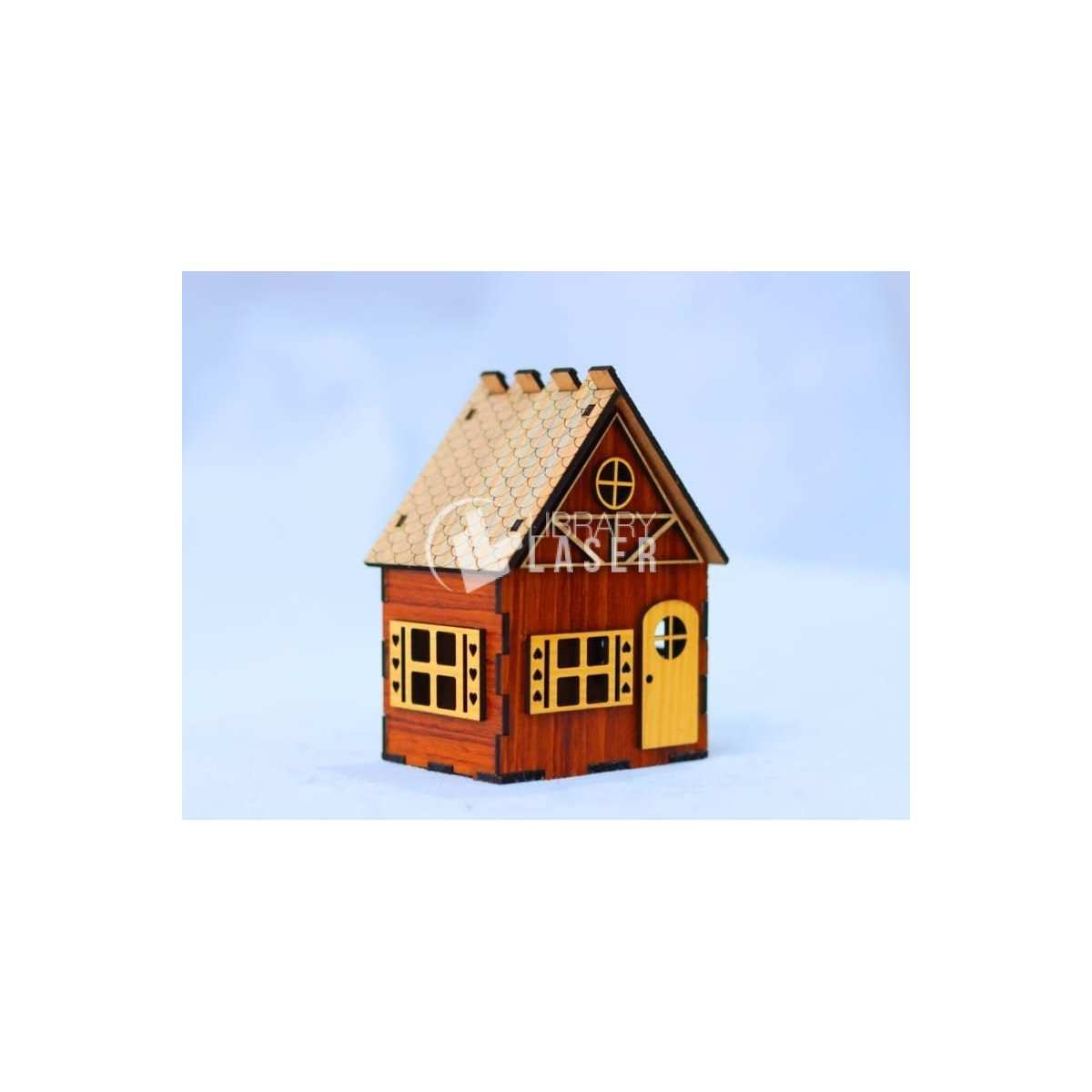 Mini casa 3D madera techo inclinado maqueta vector corte láser