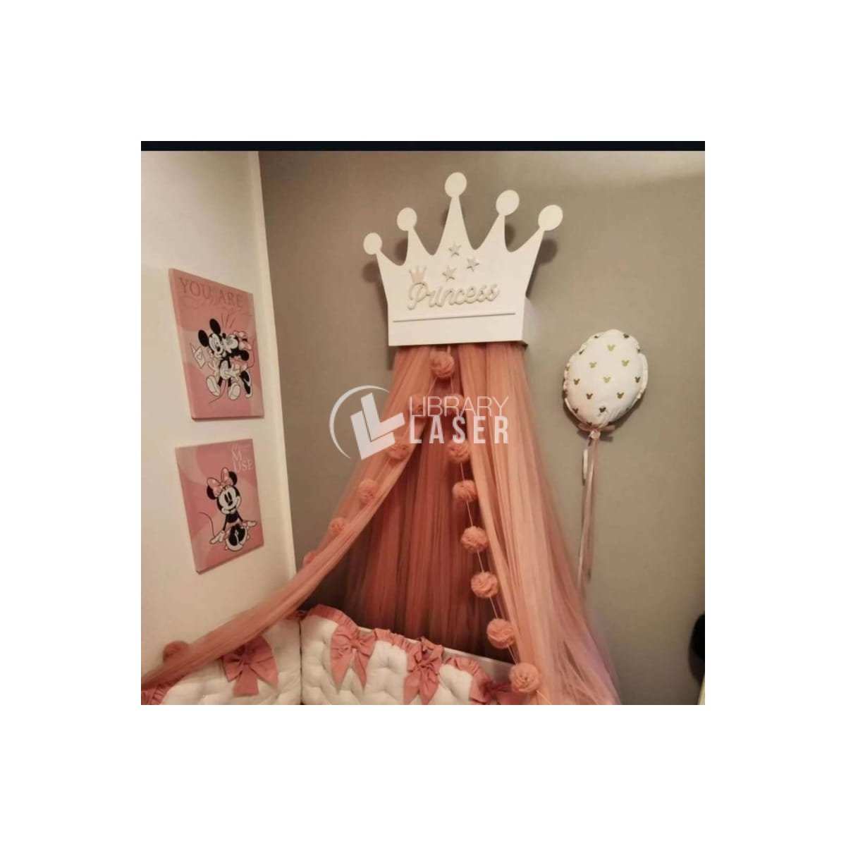 Corona cama princesa dosel decoración niña vector corte láser