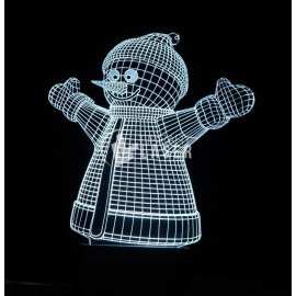 Snowman 3D Acrylic Lamp - Winter Holiday Laser Cut Vector