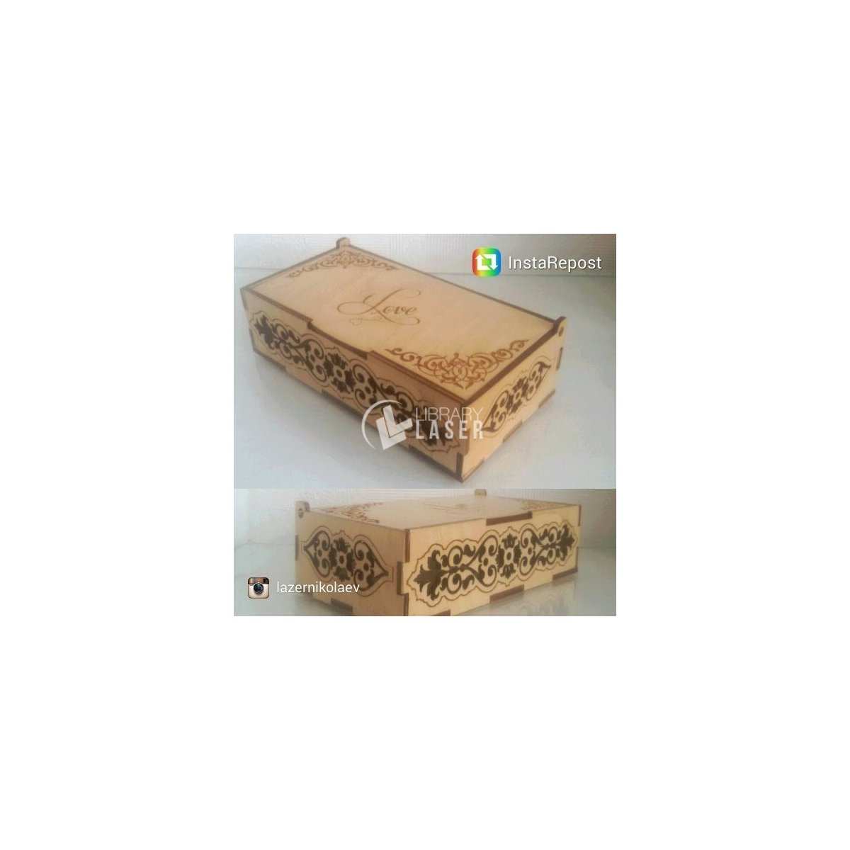 Caja de madera grabada con tapa plantilla vector corte láser