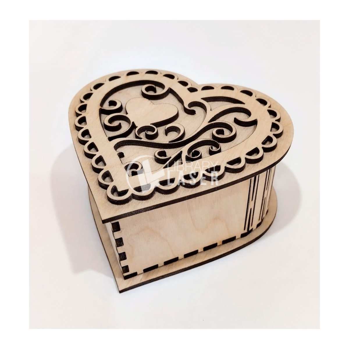 Caja de madera corazón con tapa regalo archivo corte láser