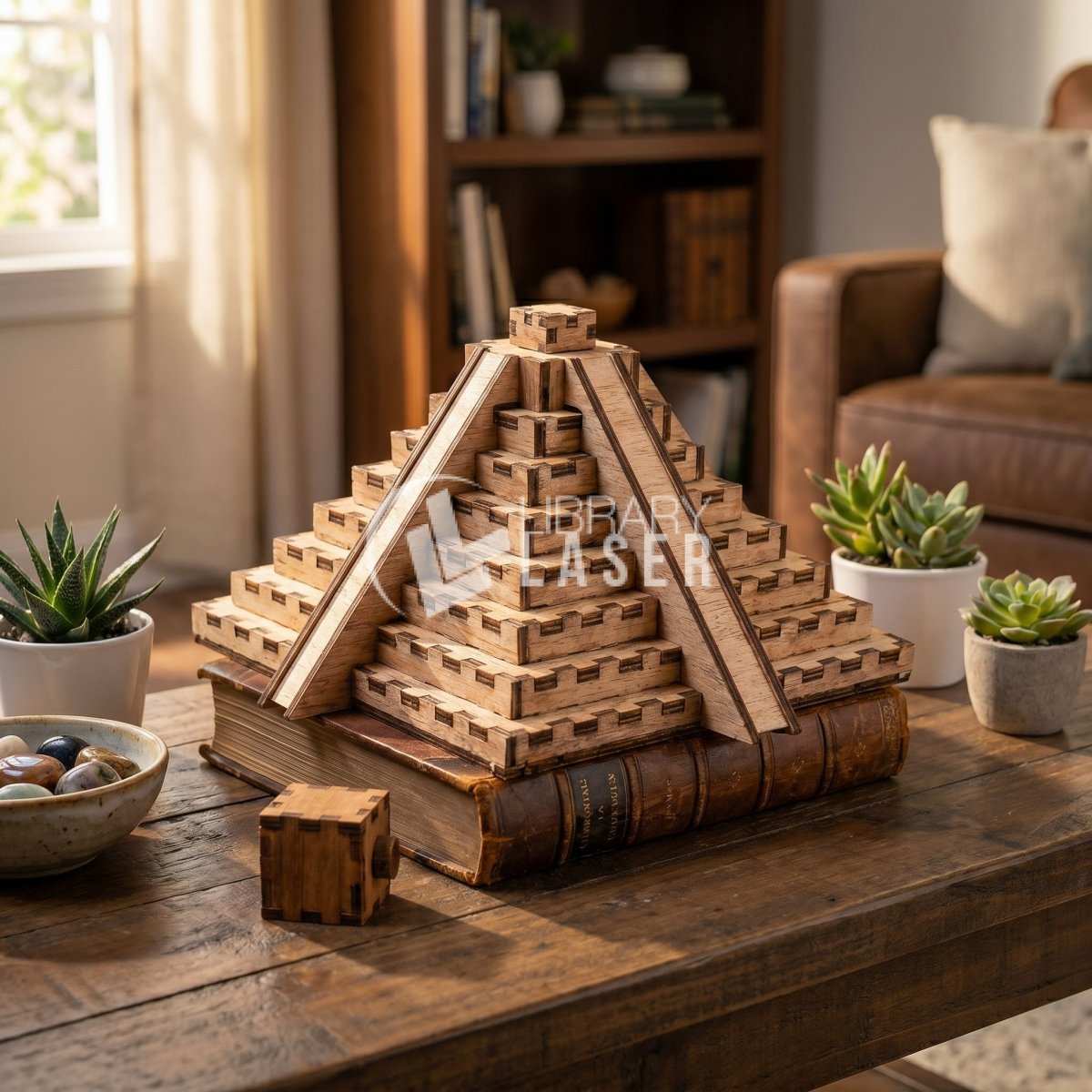 Decorative pyramid laser cut wood design